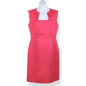 TAHARI ASL Bright Pink Square Neck Sleeveless Sheath Dress size 8